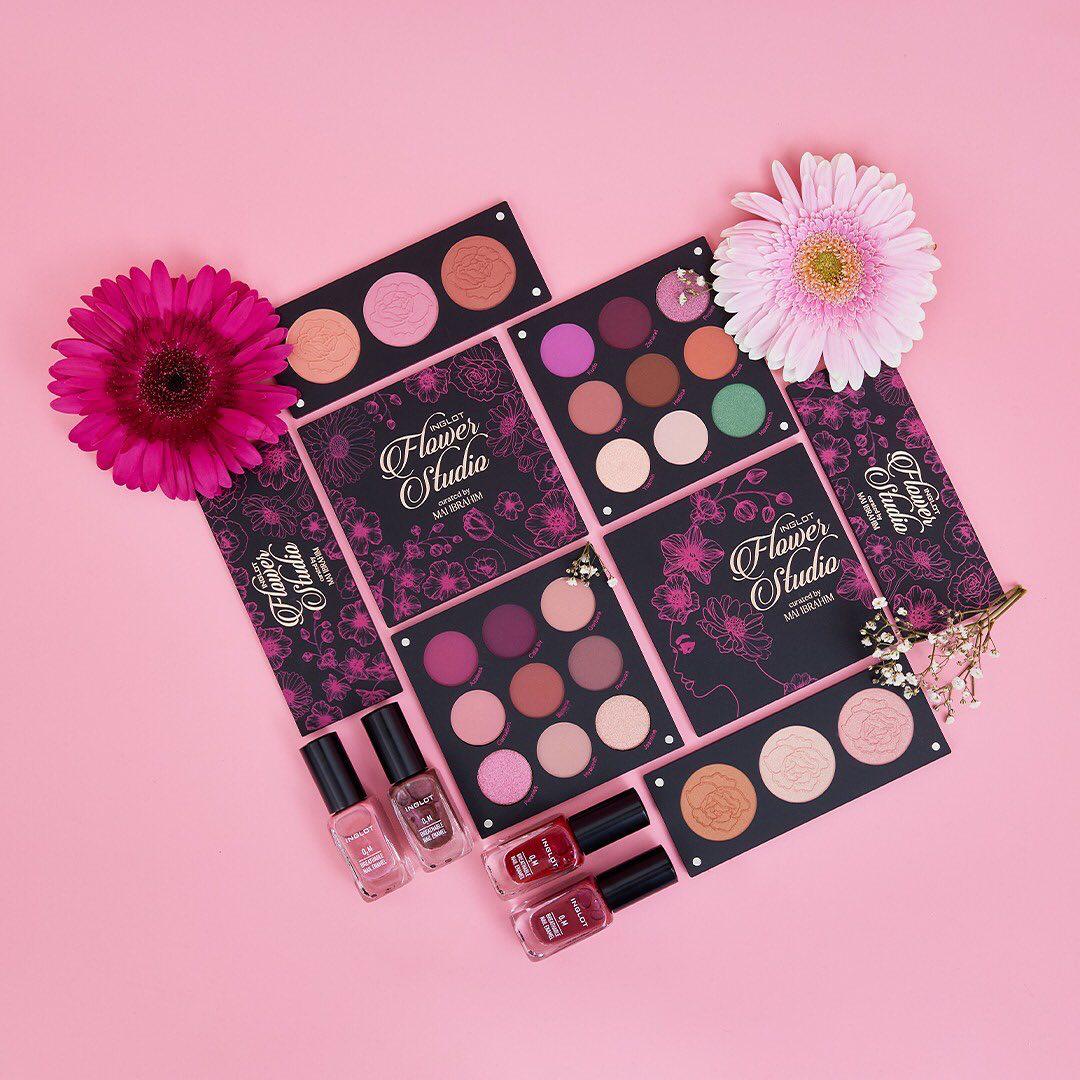Flower Studio palettes and nail enamels flat lay